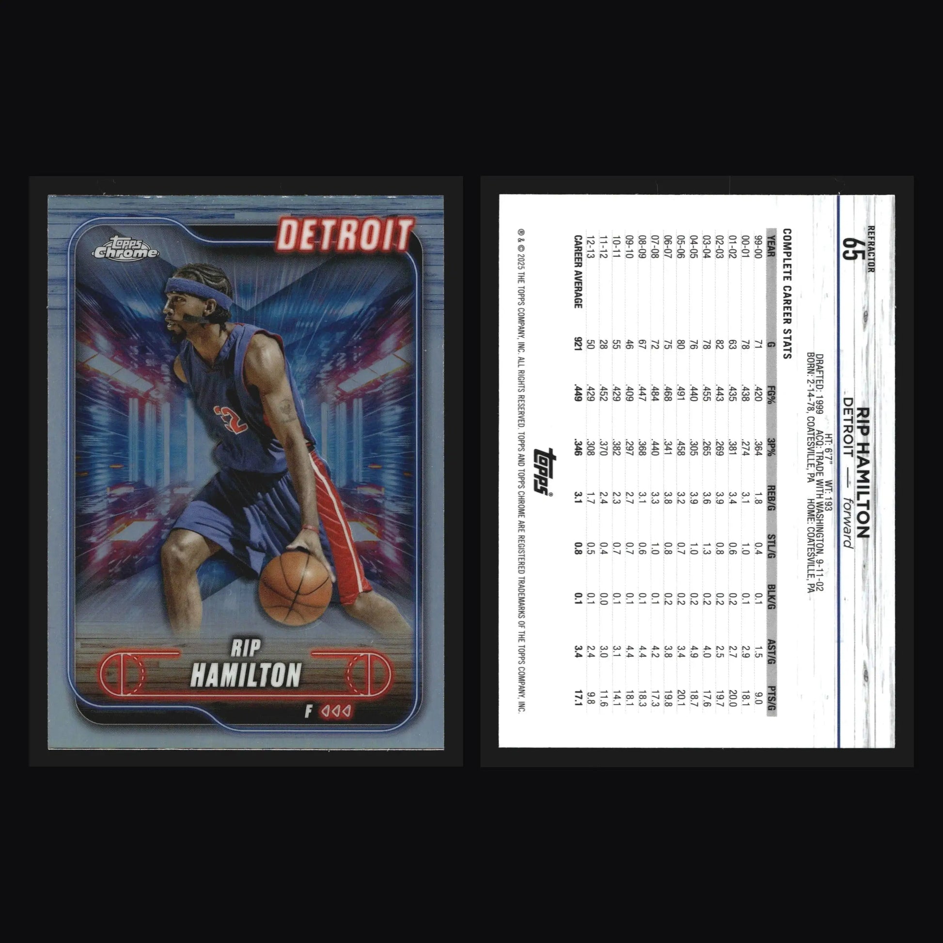 2024-25 Topps Chrome Rip Hamilton #65 Refractor Detroit Pistons