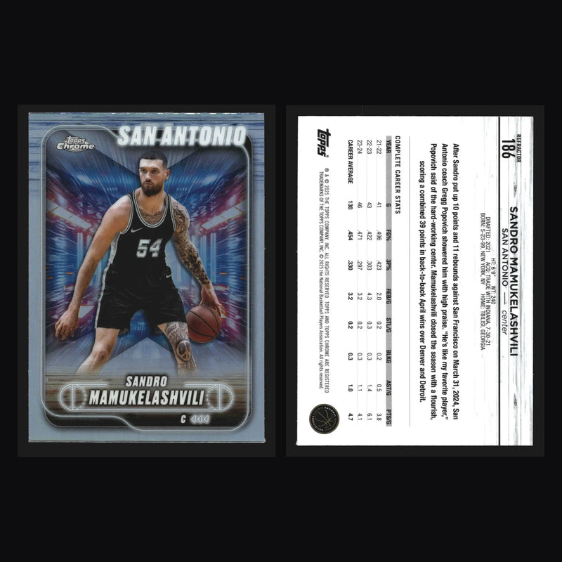 2024-25 Topps Chrome Sandro Mamukelashvili #186 Refractor Spurs - Basketball Card Single