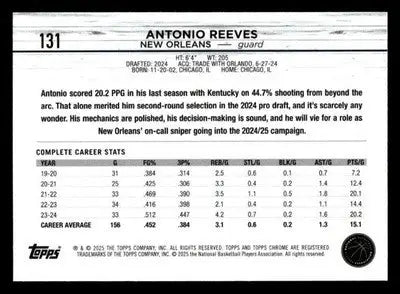 2024-25 Topps Chrome Sapphire #131 Antonio Reeves - Basketball Card Single