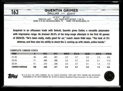 2024-25 Topps Chrome Sapphire #163 Quentin Grimes Green Sapphire #42/99 - Basketball Card Single