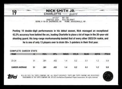 2024-25 Topps Chrome Sapphire #19 Nick Smith Jr - Basketball Card Single