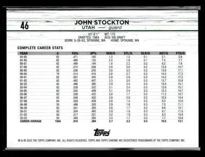 2024-25 Topps Chrome Sapphire #46 John Stockton Gold Sapphire #35/50 Utah Jazz - Basketball Card Single