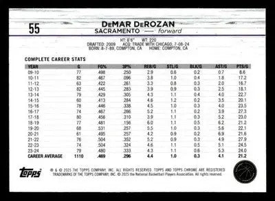 2024-25 Topps Chrome Sapphire #55 DeMar DeRozan - Basketball Card Single