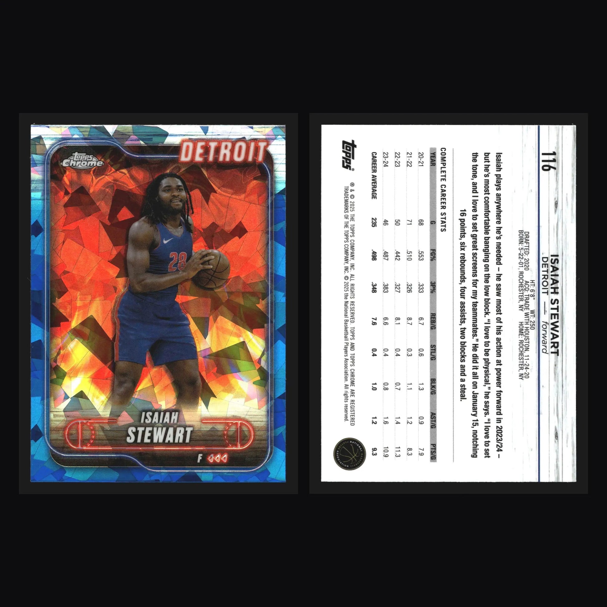 2024-25 Topps Chrome Sapphire Isaiah Stewart #116 Detroit Pistons