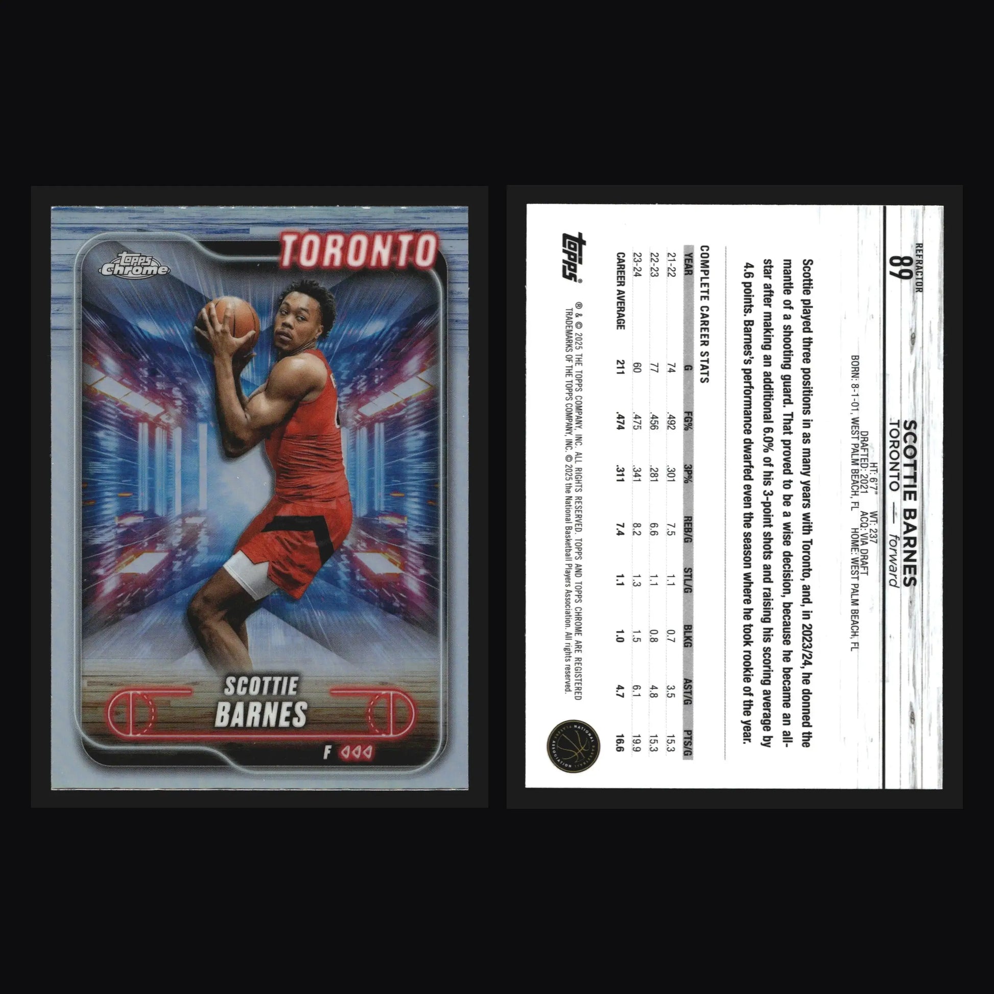 2024-25 Topps Chrome Scottie Barnes #89 Refractor Toronto Raptors