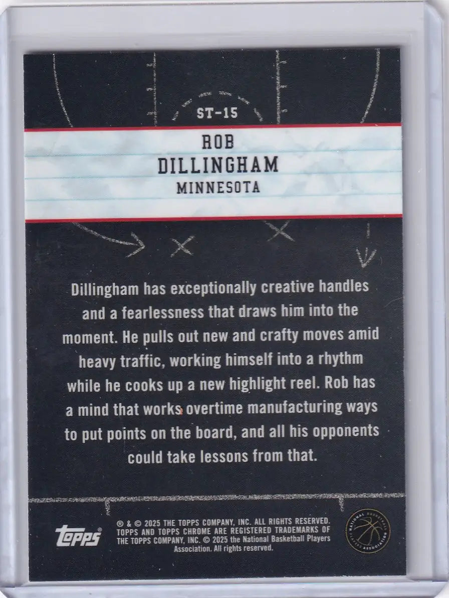 Rob Dillingham basketball card from Topps Chrome series featuring Minnesota Timberwolves ST-15 Rob