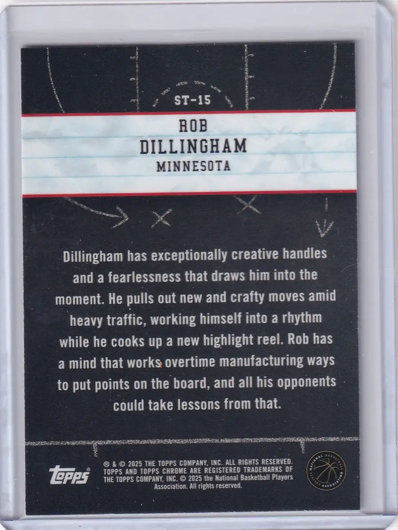 Rob Dillingham basketball card from Topps Chrome series featuring Minnesota Timberwolves ST-15 Rob