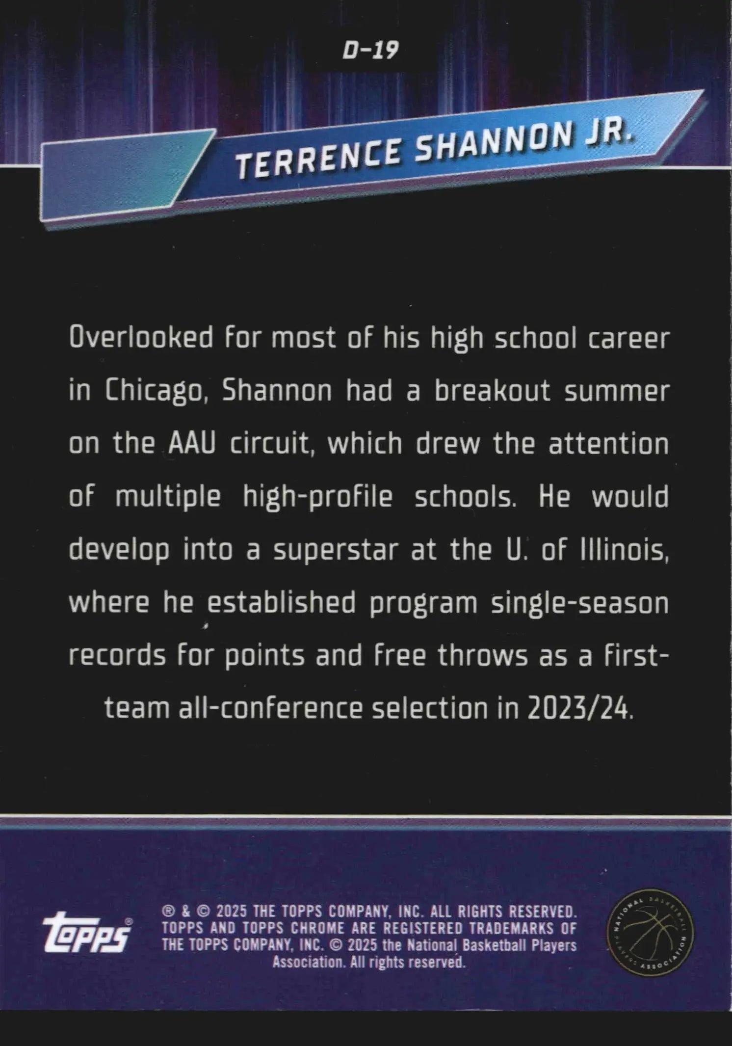 2024-25 Topps Chrome Terrence Shannon Jr. #D-19 Destiny RC Wolves - Basketball Card Single