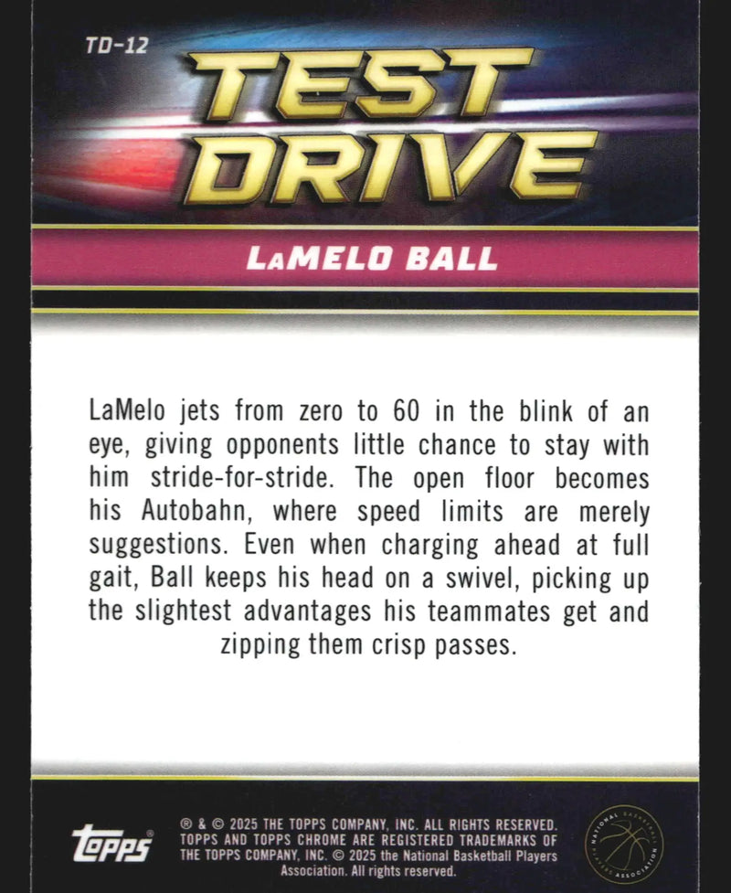 2024-25 Topps Chrome Test Drive #TD-12 LaMelo Ball Hornets