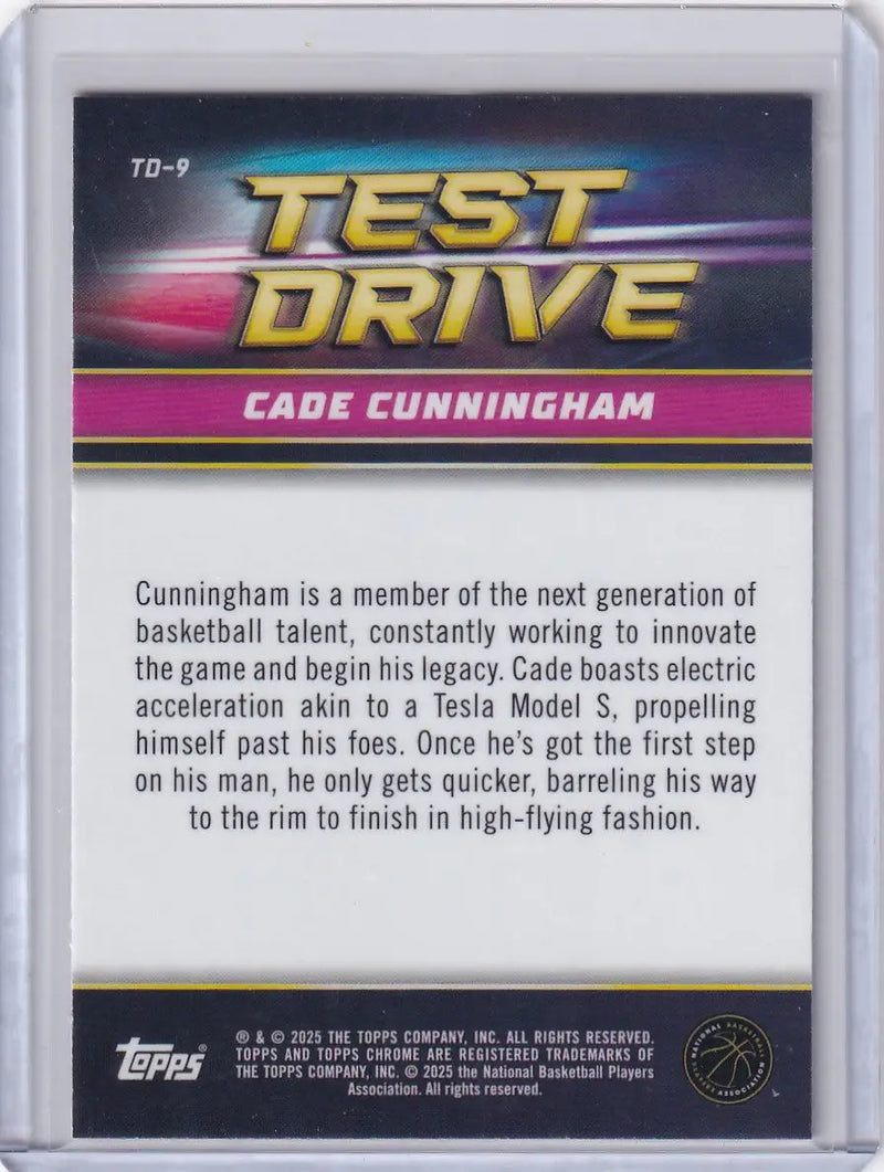 Cade Cunningham Test Drive basketball card from Topps Chrome Test Drive series in 2024-25 Topps Chrome