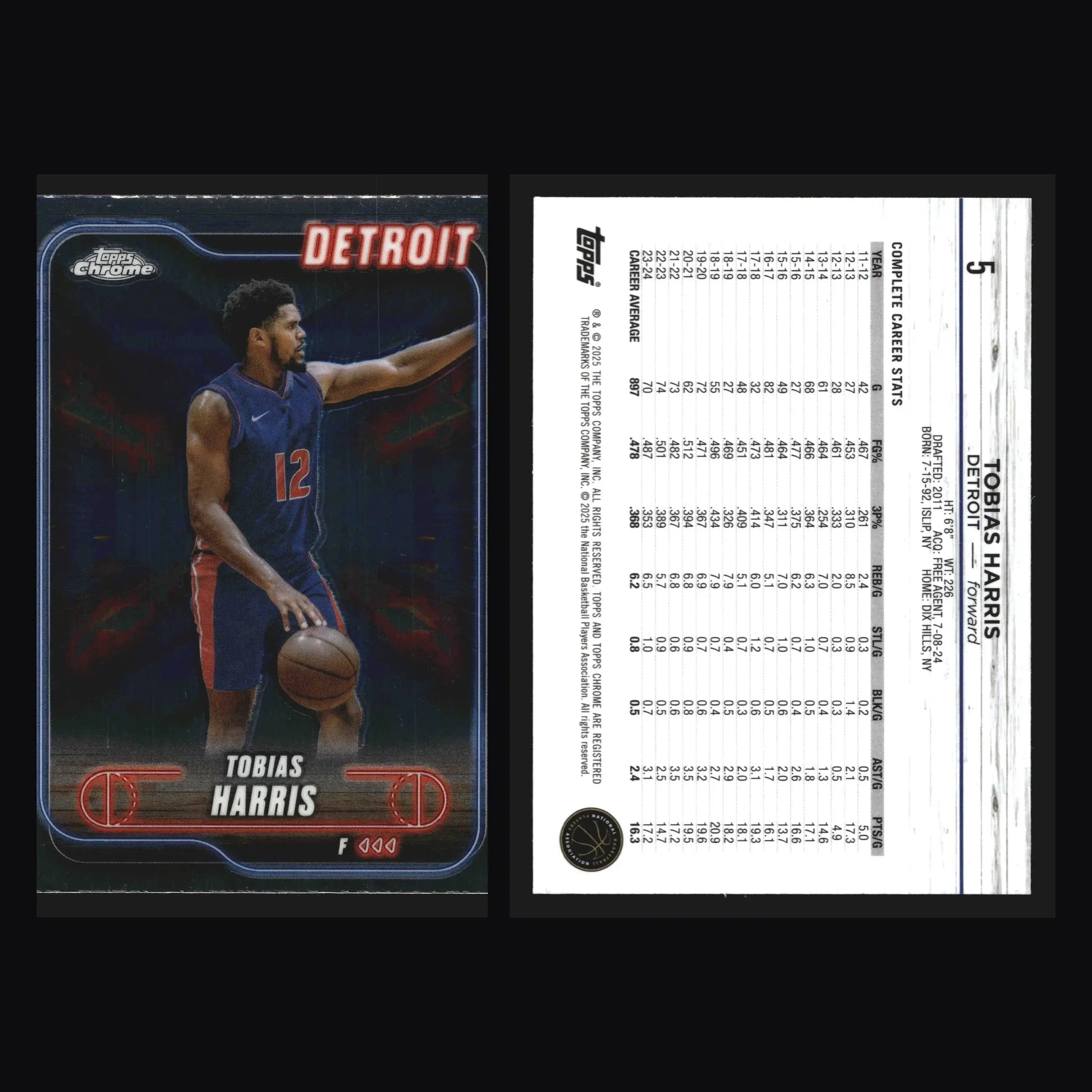 2024-25 Topps Chrome Tobias Harris #5 Detroit Pistons