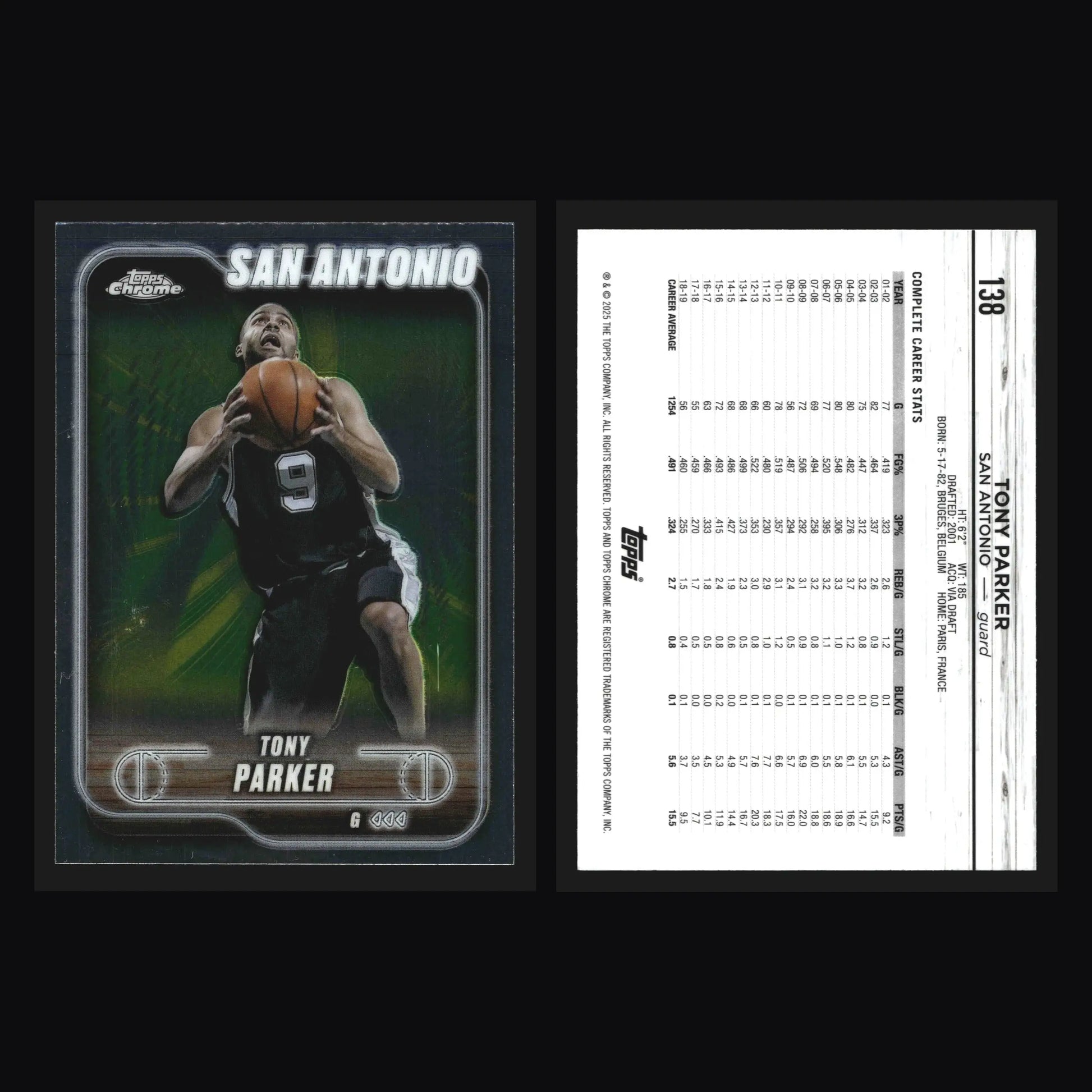 2024-25 Topps Chrome Tony Parker #138 San Antonio Spurs HOF - Basketball Card Single