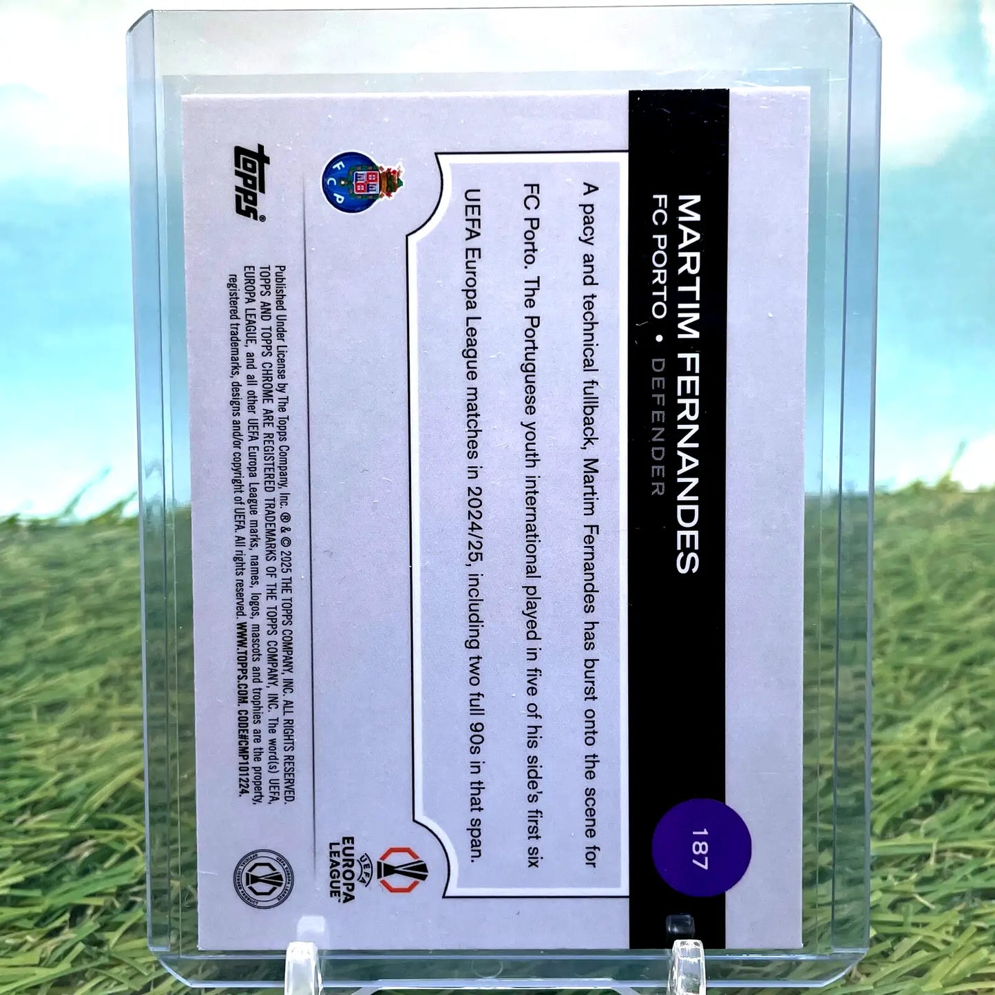 Martim Fernandes soccer card from 2024-25 Topps Chrome Aqua Prism UCC /199