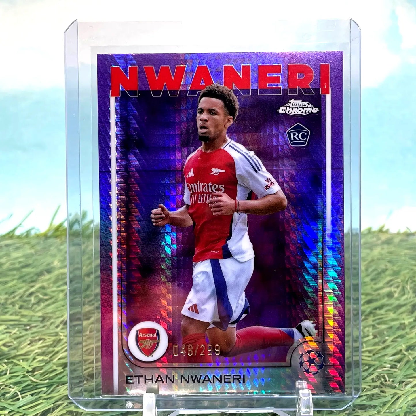 2024-25 Topps Chrome UEFA UCC ETHAN NWANERI Violet Prism Refractor /299 Arsenal - Soccer Card Single