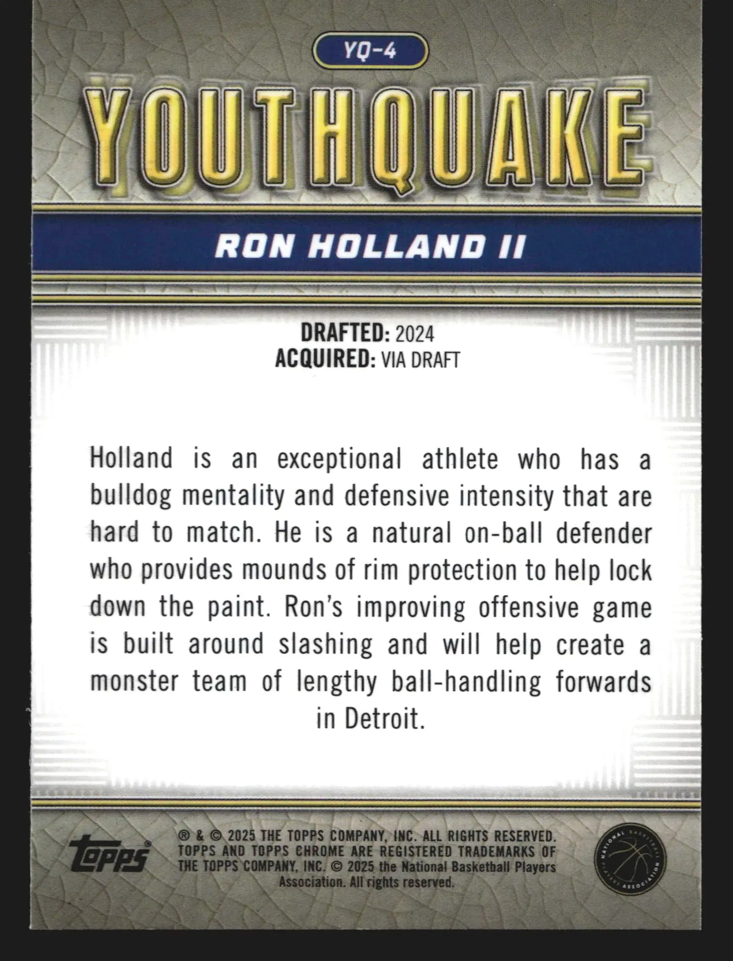 2024-25 Topps Chrome Youthquake Ron Holland II #YQ-4 RC Pistons Insert