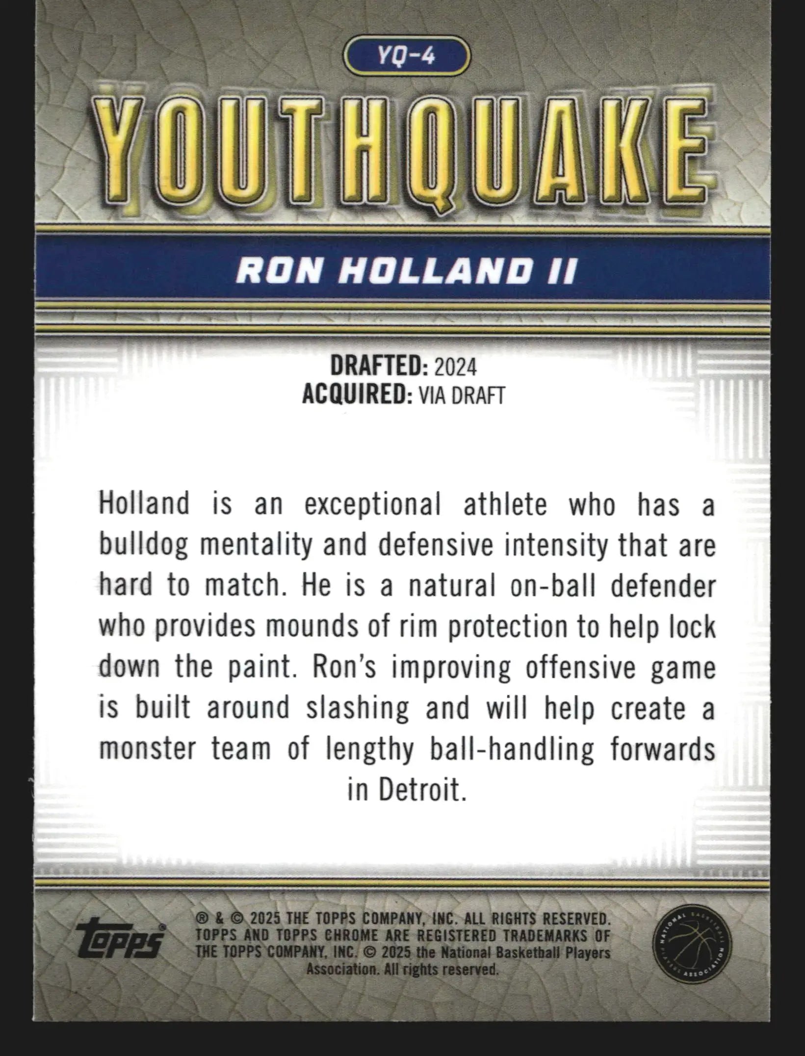 2024-25 Topps Chrome Youthquake Ron Holland II #YQ-4 RC Pistons Insert