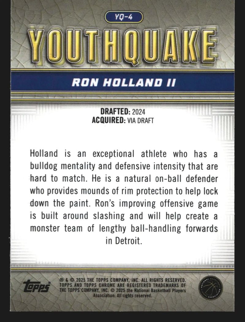 2024-25 Topps Chrome Youthquake Ron Holland II #YQ-4 RC Pistons Insert