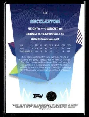 2024-25 Topps Finest #109 Nic Claxton Sky Blue Refractor - Basketball Card Single