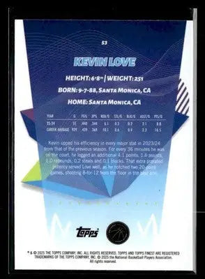 2024-25 Topps Finest #53 Kevin Love Sky Blue Refractor Miami Heat