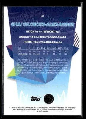 2024-25 Topps Finest #67 Shai Gilgeous-Alexander - Basketball Card Single