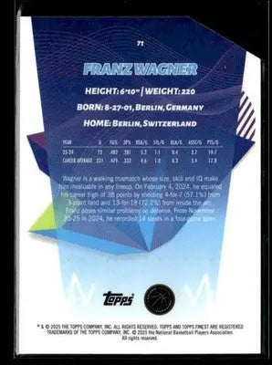 2024-25 Topps Finest #71 Franz Wagner Die-Cut Refractor #/74 Orlando Magic - Basketball Card Single