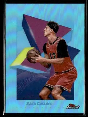 2024-25 Topps Finest #84 Zach Collins Sky Blue Refractor Chicago Bulls - Basketball Card Single