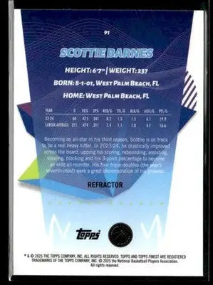 2024-25 Topps Finest #91 Scottie Barnes Refractor - Basketball Card Single