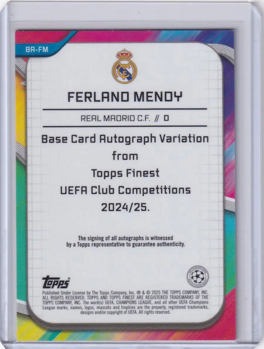 Ferland Mendy Real Madrid trading card from 2024-25 Topps Finest Auto Orange set