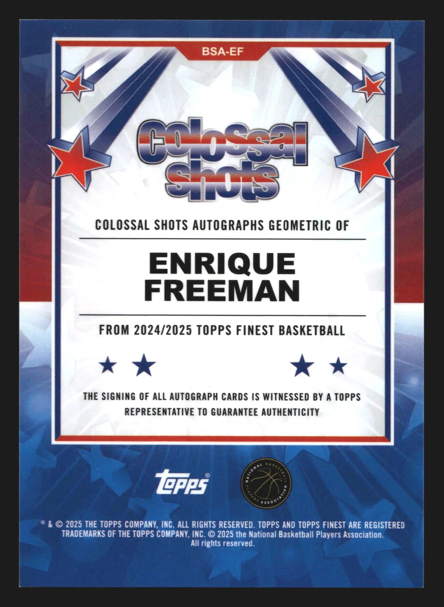 2024-25 Topps Finest Enrique Freeman #BSA-EF Colossal Shots Black Geo /25 - Basketball Card Single