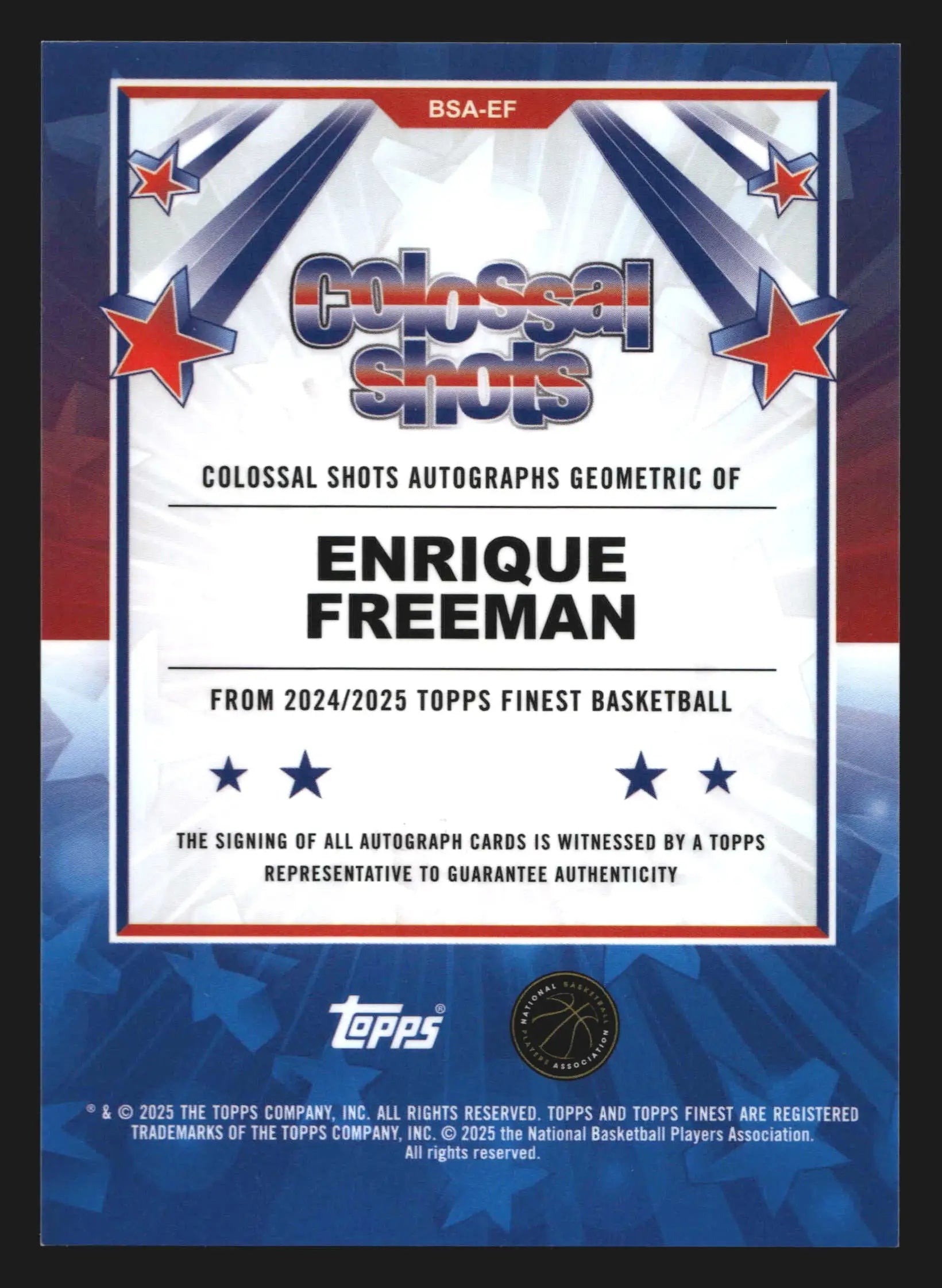 2024-25 Topps Finest Enrique Freeman #BSA-EF Colossal Shots Black Geo /25 - Basketball Card Single
