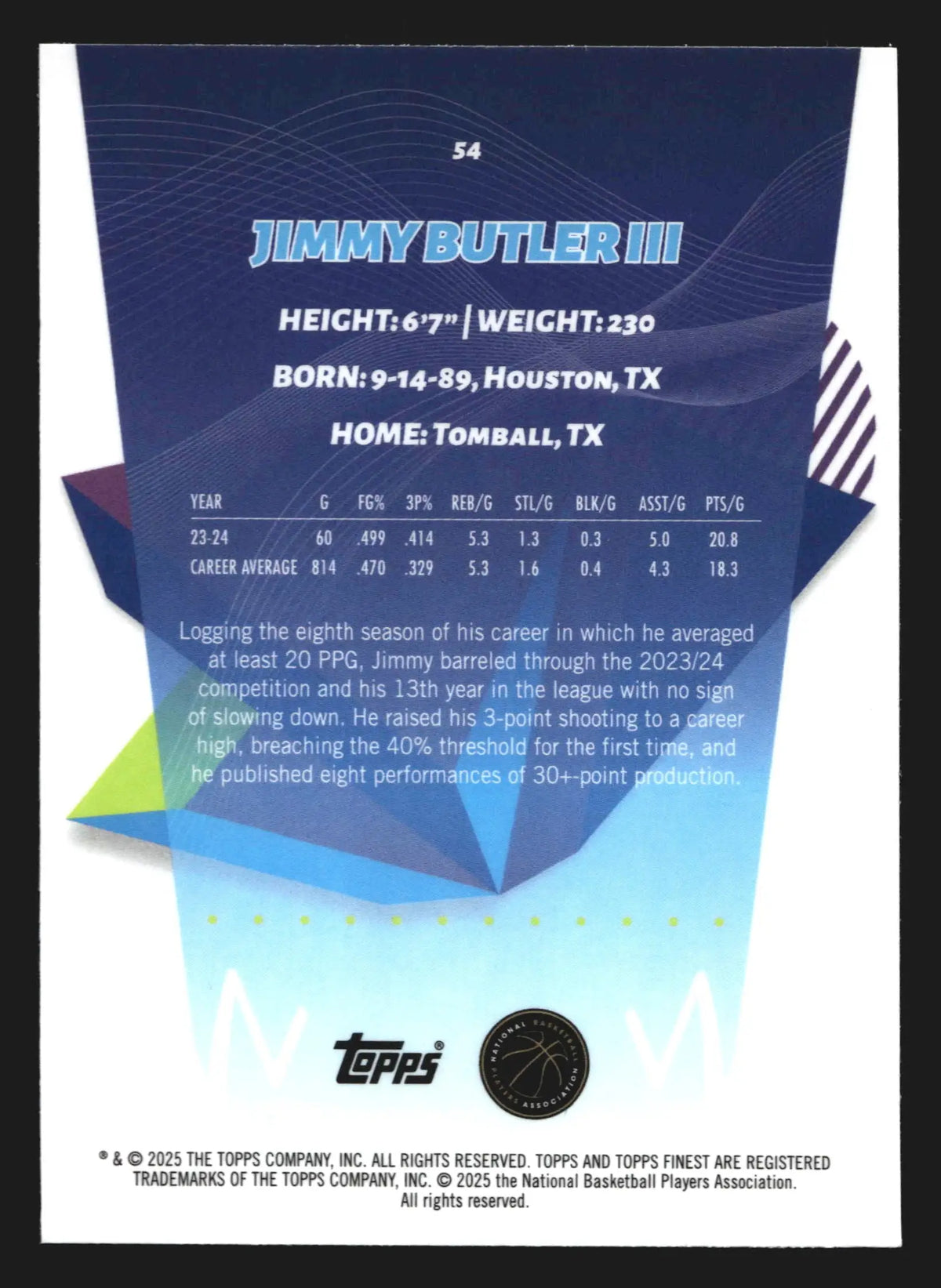2024-25 Topps Finest Jimmy Butler III #54 Golden State Warriors - Basketball Card Single