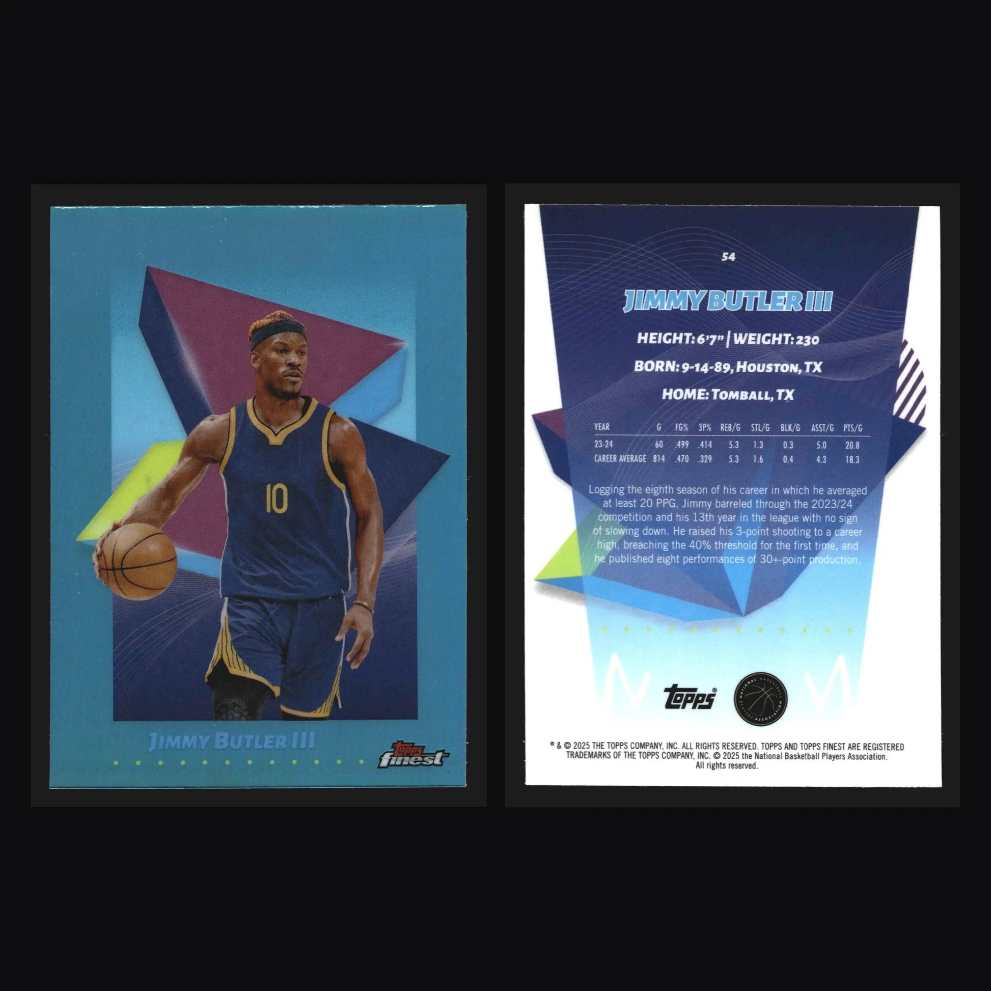 2024-25 Topps Finest Jimmy Butler III #54 Sky Blue Refractor Warriors - Basketball Card Single