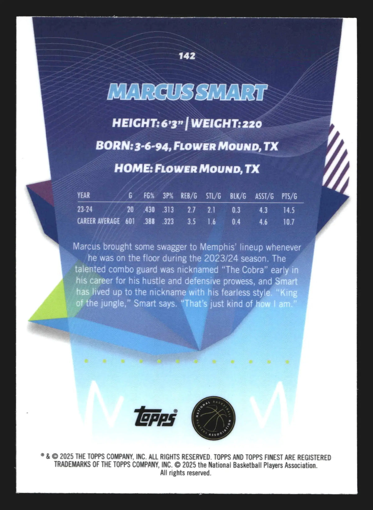 2024-25 Topps Finest Marcus Smart #142 Wizards - Basketball Card Single
