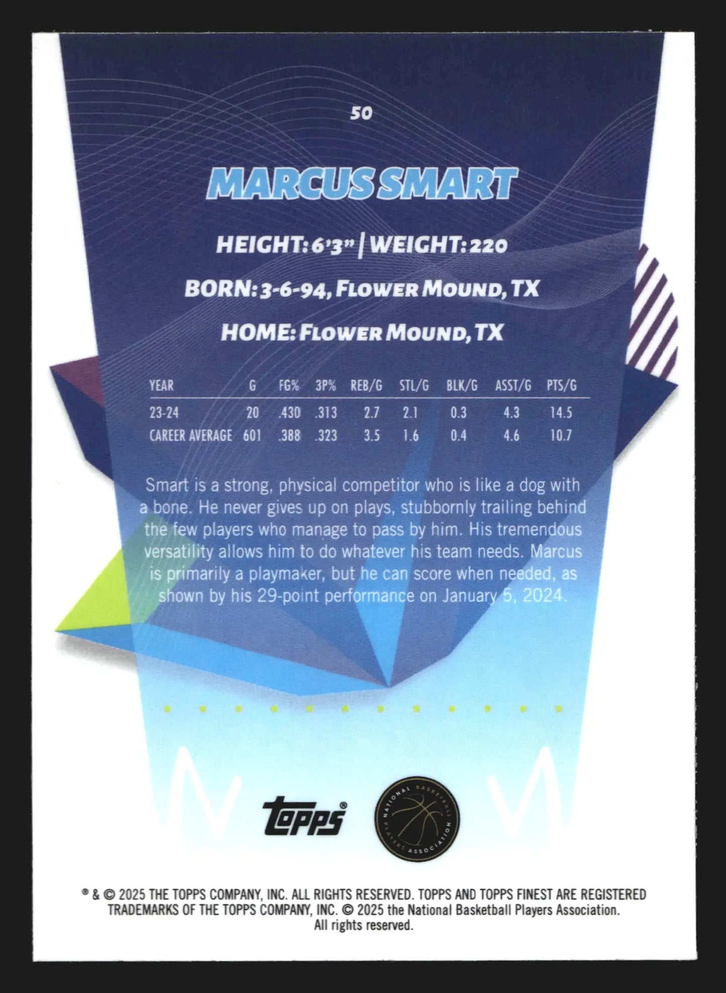 2024-25 Topps Finest Marcus Smart #50 Wizards - Basketball Card Single