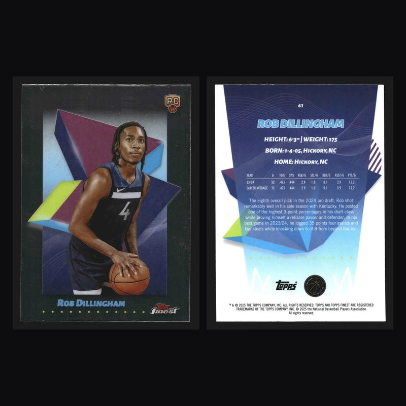 2024-25 Topps Finest Rob Dillingham #61 RC Minnesota Timberwolves - Basketball Card Single