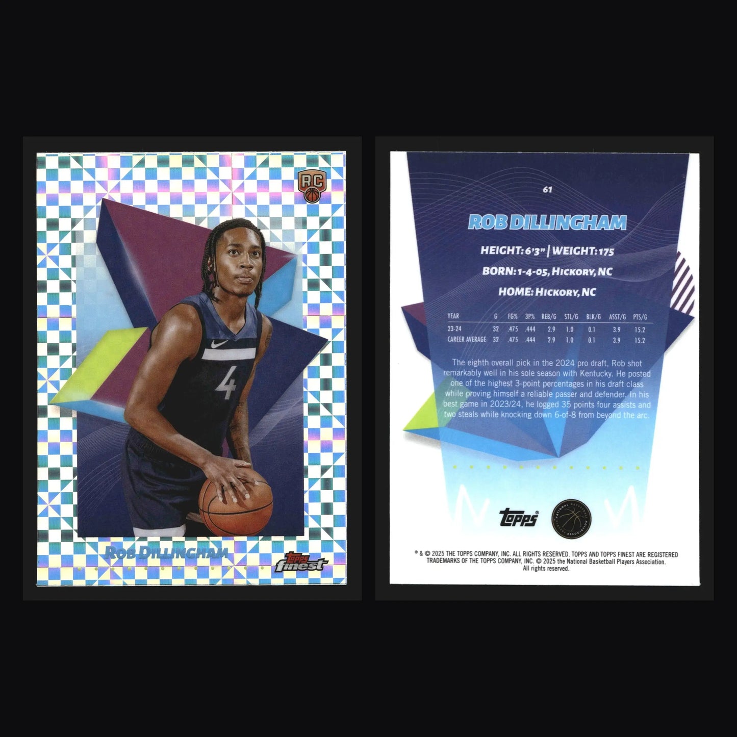 2024-25 Topps Finest Rob Dillingham #61 X-Fractor RC Timberwolves - Basketball Card Single