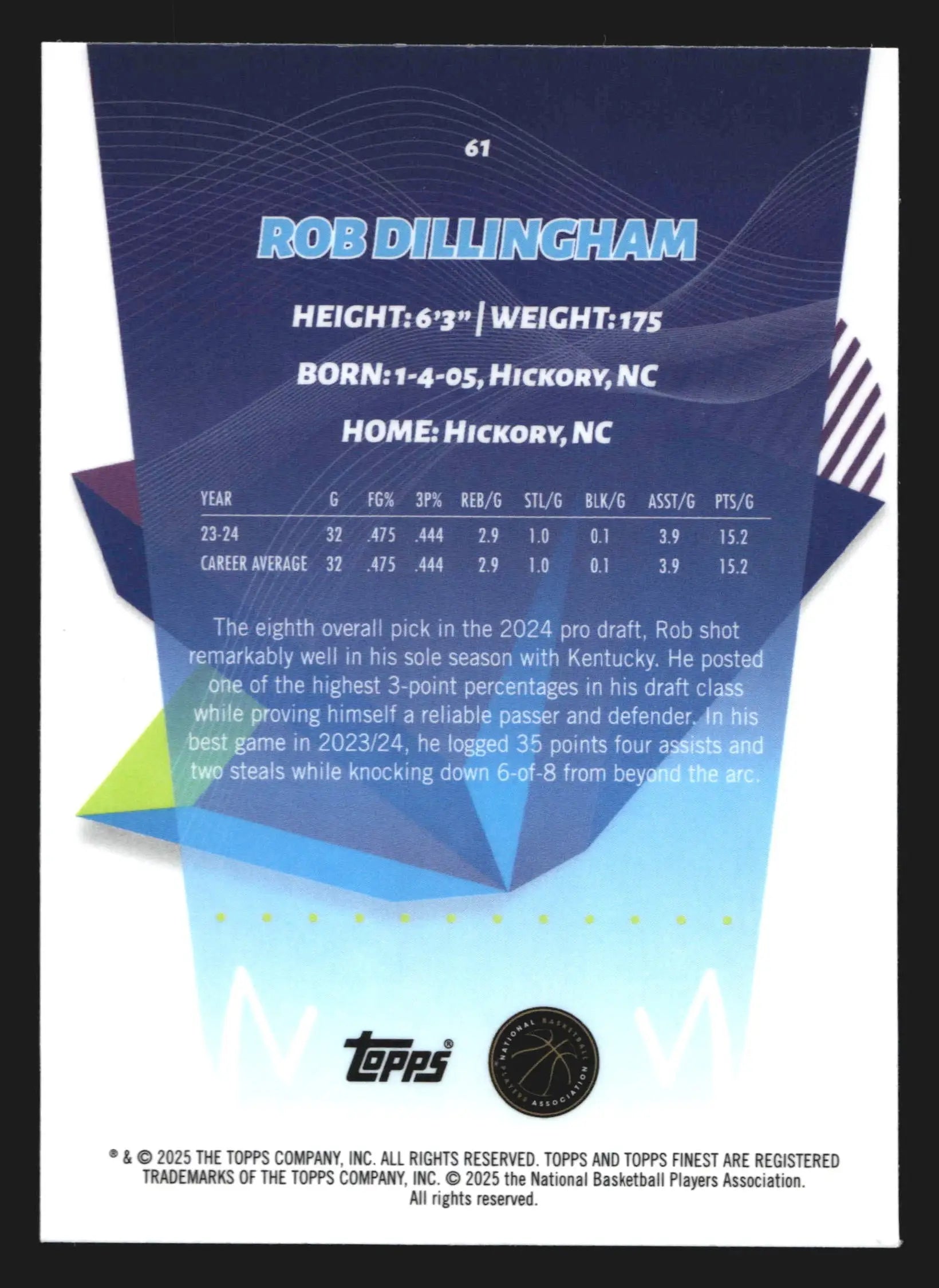 2024-25 Topps Finest Rob Dillingham #61 X-Fractor RC Timberwolves - Basketball Card Single