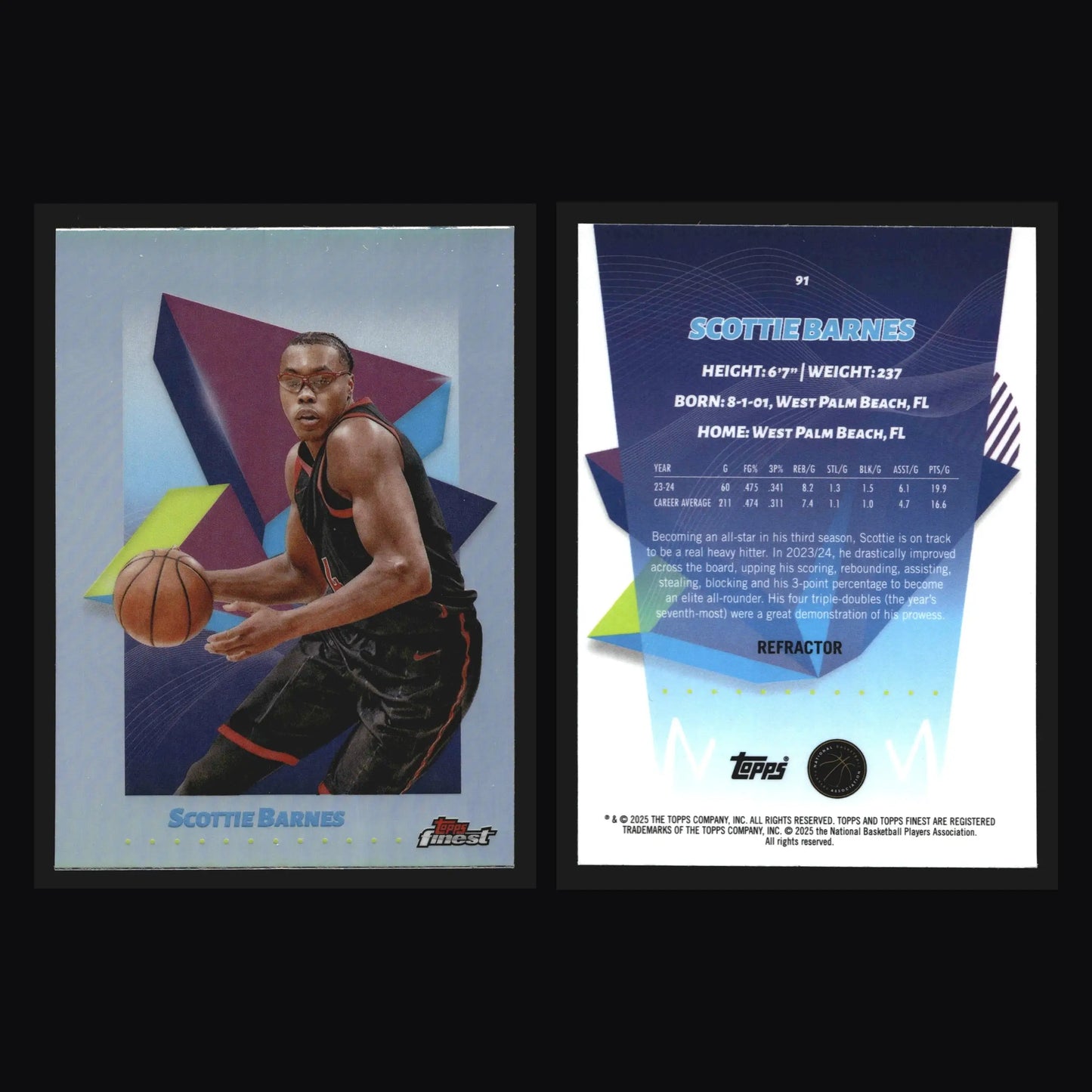 2024-25 Topps Finest Scottie Barnes #91 Refractor Toronto Raptors