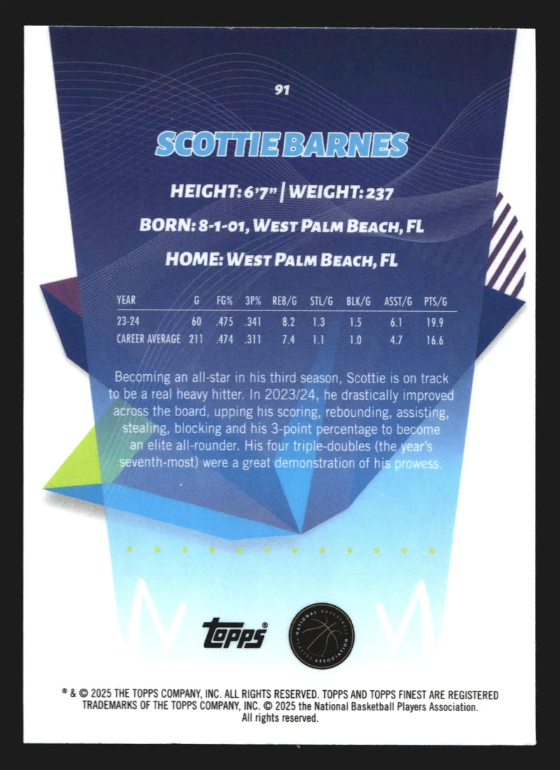 2024-25 Topps Finest Scottie Barnes #91 Toronto Raptors