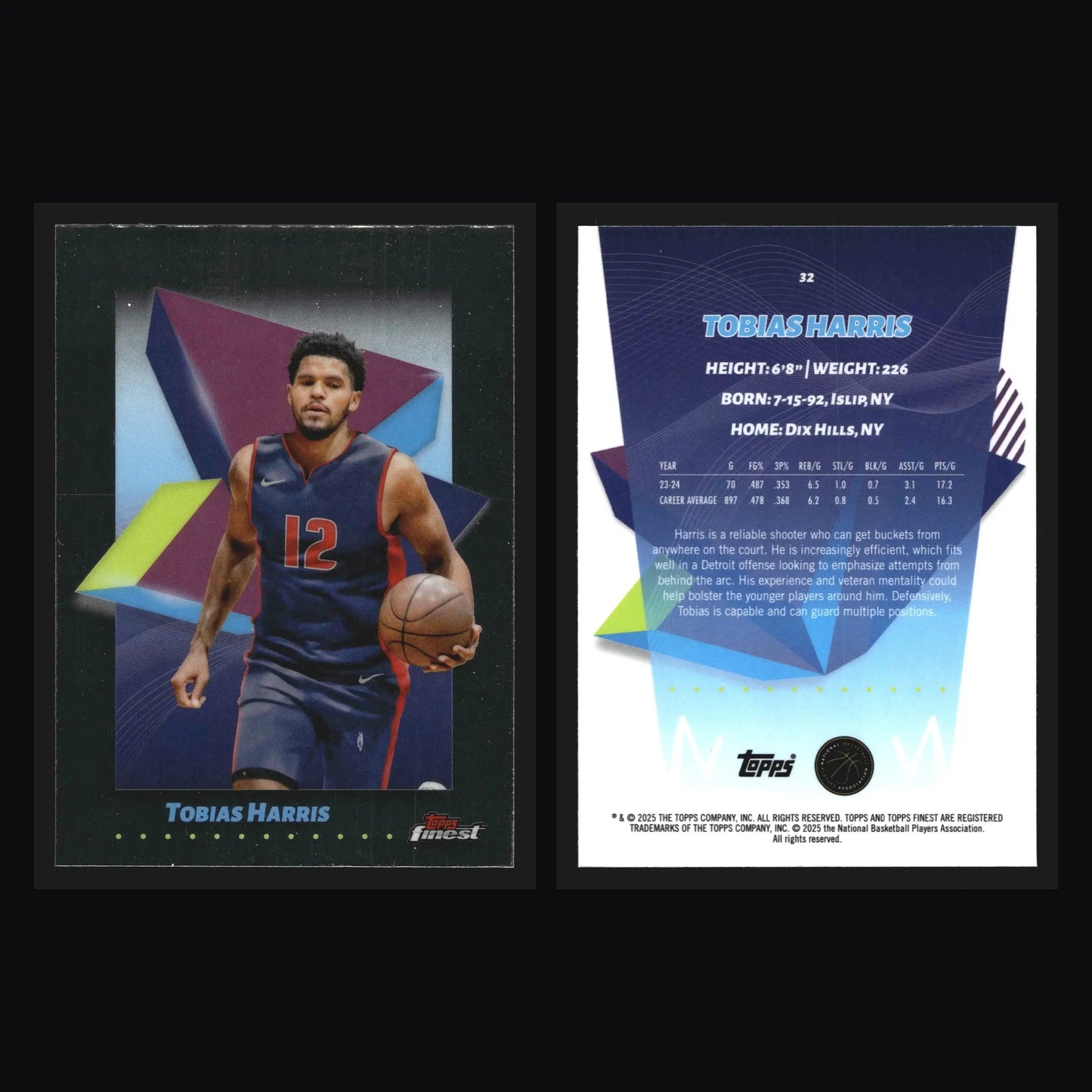 2024-25 Topps Finest Tobias Harris #32 Detroit Pistons