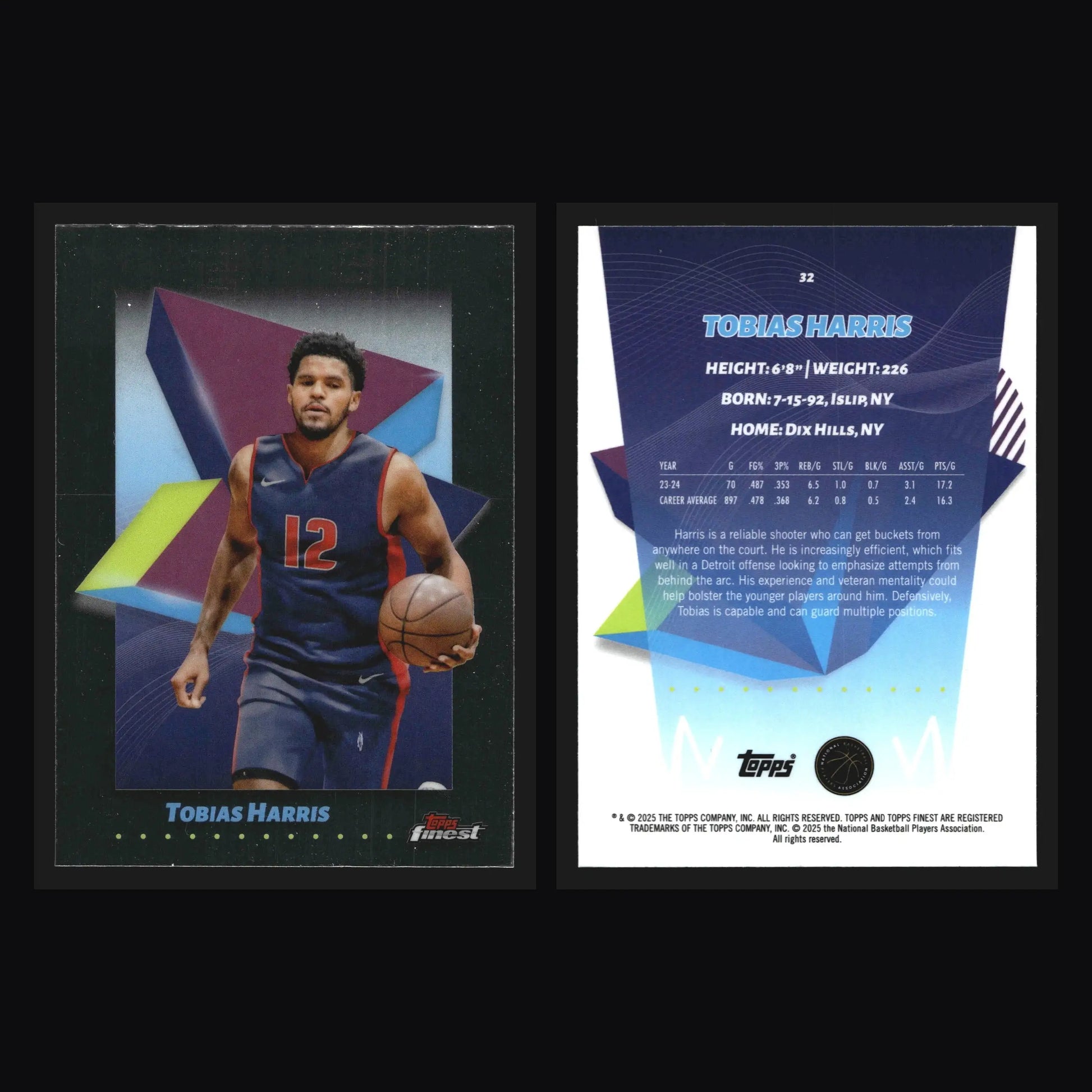 2024-25 Topps Finest Tobias Harris #32 Detroit Pistons