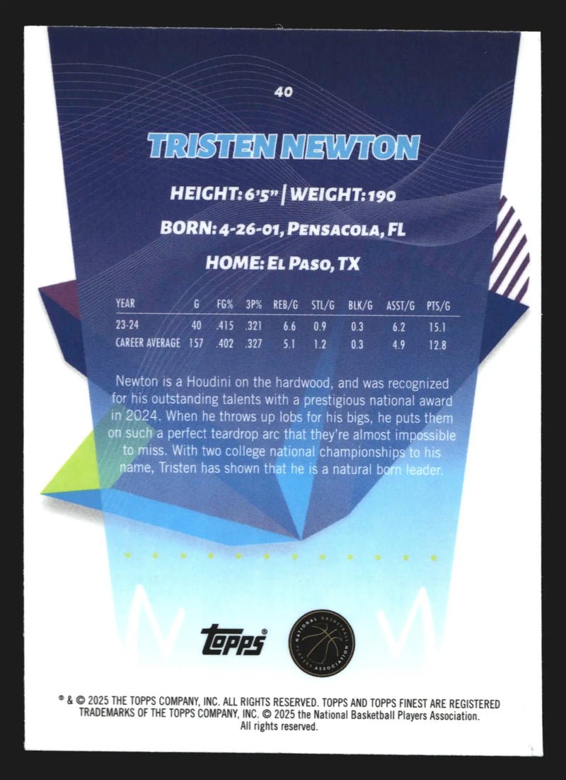 2024-25 Topps Finest Tristen Newton #40 RC Minnesota Timberwolves - Basketball Card Single