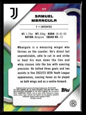 2024-25 Topps Finest UEFA Club #117 Samuel Mbangula Blue Refractor - #020/150 - Soccer Card Single