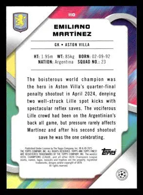 2024-25 Topps Finest UEFA Club Comp #110 Emiliano Martinez - Other