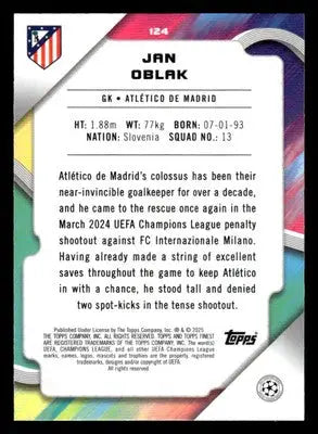 2024-25 Topps Finest UEFA Club Comp #124 Jan Oblak - Other