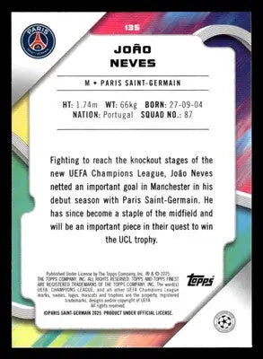 2024-25 Topps Finest UEFA Club Comp #135 Joao Neves - Soccer Card Single
