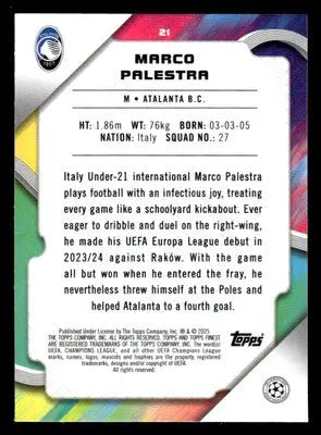 2024-25 Topps Finest UEFA Club Comp #21 Marco Palestra - Soccer Card Single