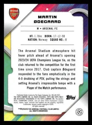 2024-25 Topps Finest UEFA Club Comp #8 Martin Odegaard - Soccer Card Single