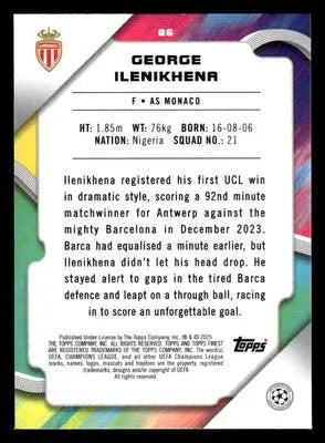 2024-25 Topps Finest UEFA Club Comp #86 George Ilenikhena - Soccer Card Single