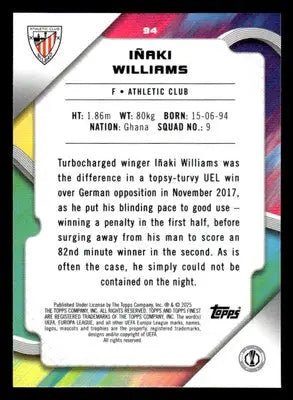2024-25 Topps Finest UEFA Club Comp #94 Inaki Williams - Soccer Card Single